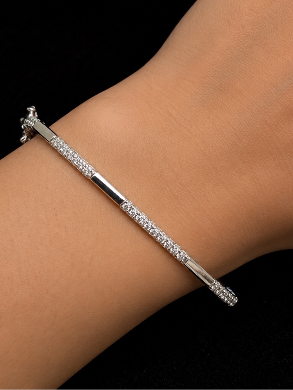 ✨ Elegant Natural Diamond Sterling Silver Bangle Bracelet ✨